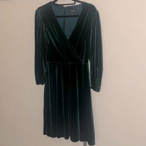 Tahari emerald green velvet faux wrap dress